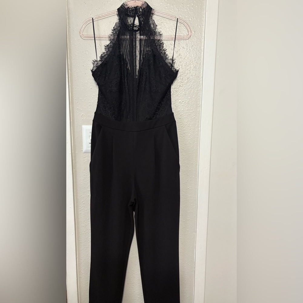 Express Elegant Black Lace Halter Jumpsuit